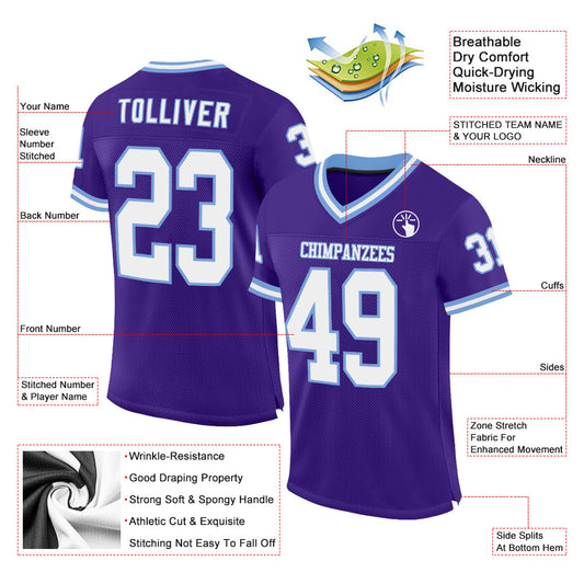 Custom Purple White-Light Blue Mesh Authentic Throwback Football Jersey - Sky-Custom