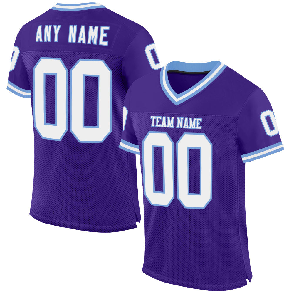 Custom Purple White-Light Blue Mesh Authentic Throwback Football Jersey - Sky-Custom