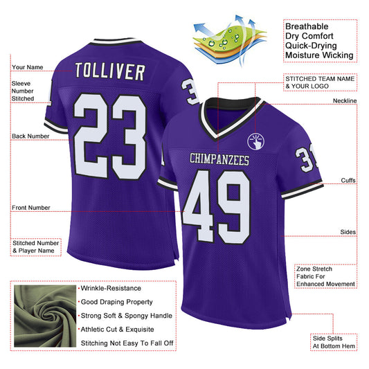 Custom Purple White-Black Mesh Authentic Throwback Football Jersey - Sky-Custom