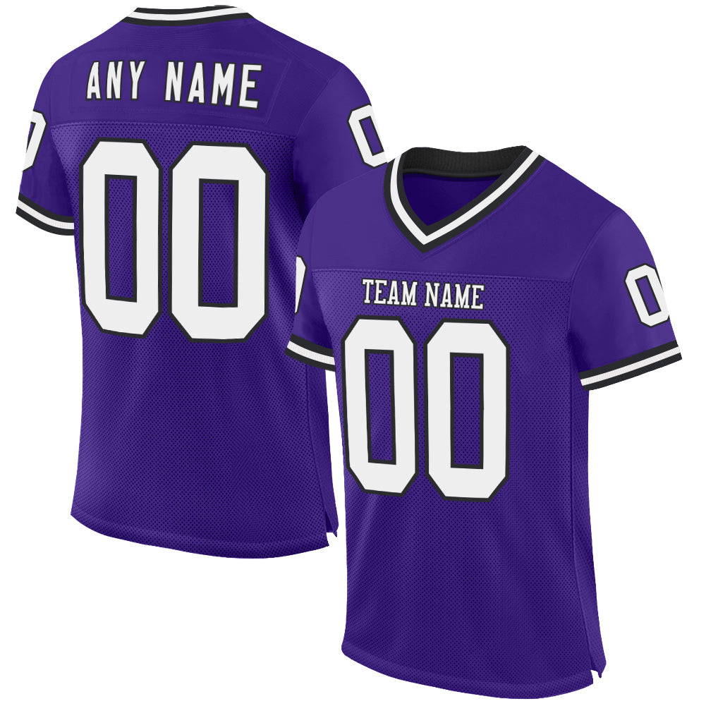 Custom Purple White-Black Mesh Authentic Throwback Football Jersey - Sky-Custom