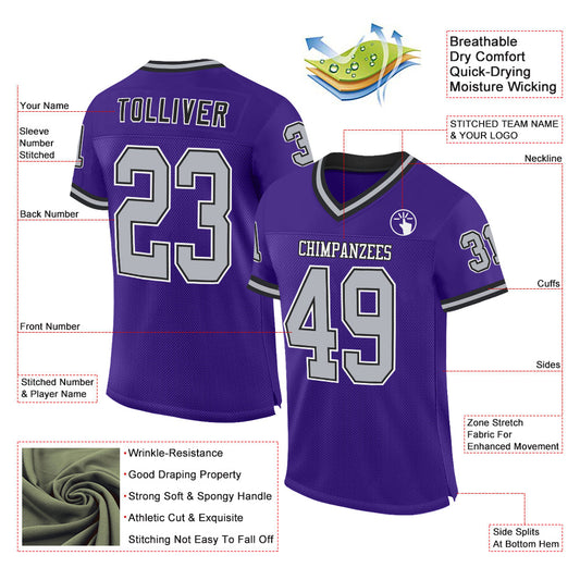 Custom Purple Gray-Black Mesh Authentic Throwback Football Jersey - Sky-Custom