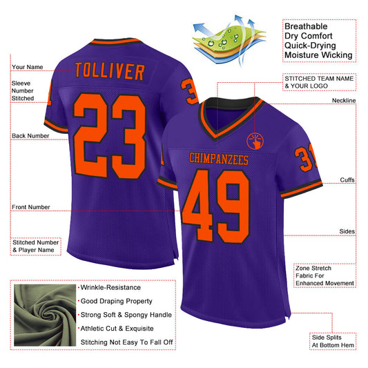 Custom Purple Orange-Black Mesh Authentic Throwback Football Jersey - Sky-Custom
