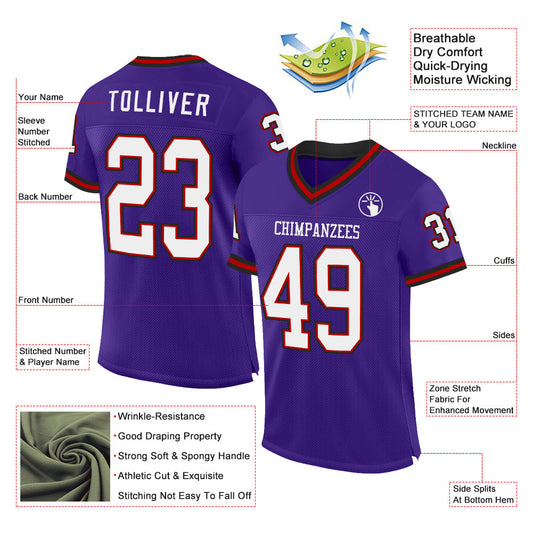 Custom Purple Red-Black Mesh Authentic Throwback Football Jersey - Sky-Custom