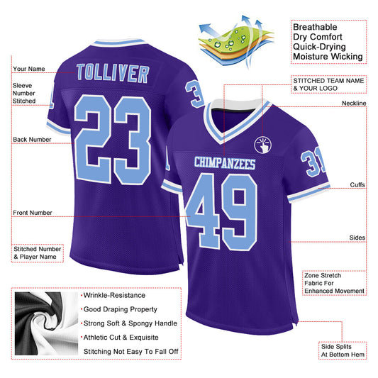 Custom Purple Light Blue-White Mesh Authentic Throwback Football Jersey - Sky-Custom