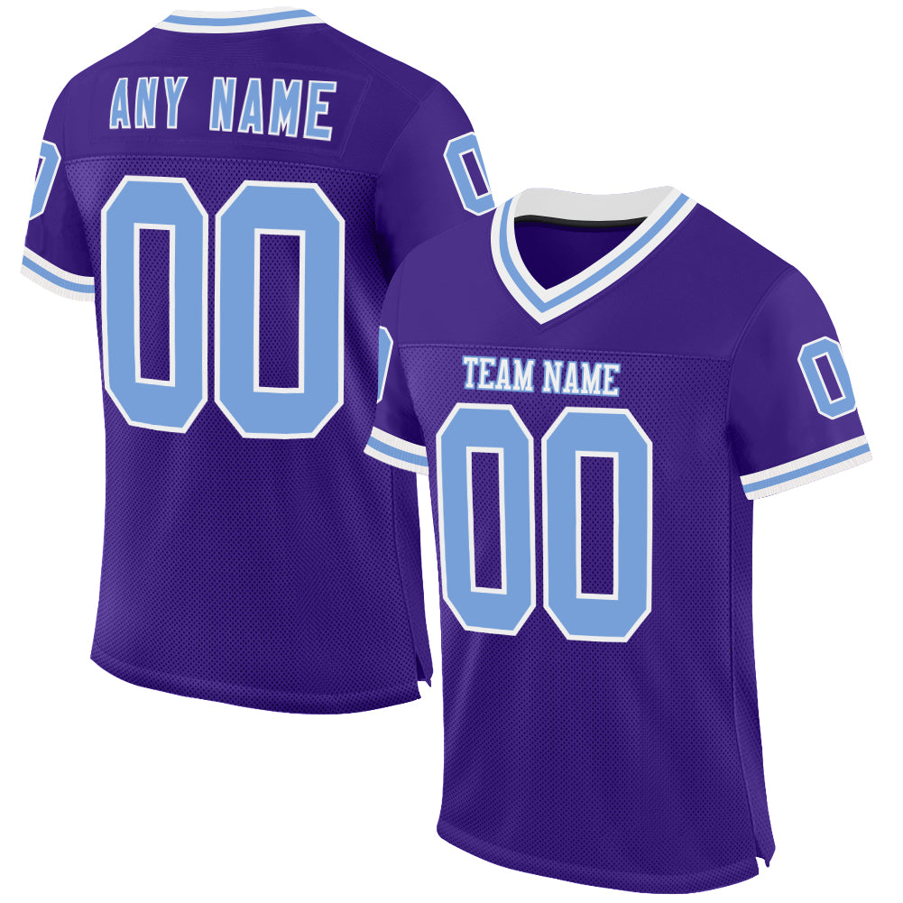 Custom Purple Light Blue-White Mesh Authentic Throwback Football Jersey - Sky-Custom