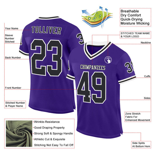 Custom Purple Black-White Mesh Authentic Throwback Football Jersey - Sky-Custom