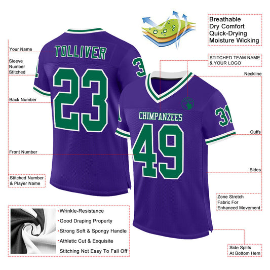 Custom Purple Kelly Green-White Mesh Authentic Throwback Football Jersey - Sky-Custom