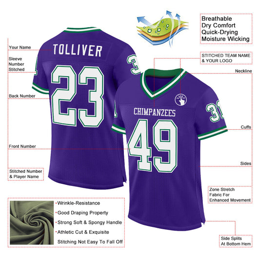 Custom Purple White-Kelly Green Mesh Authentic Throwback Football Jersey - Sky-Custom