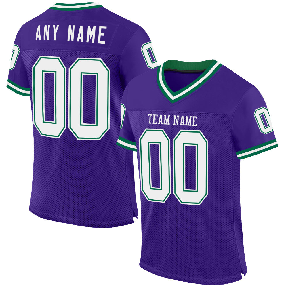Custom Purple White-Kelly Green Mesh Authentic Throwback Football Jersey - Sky-Custom