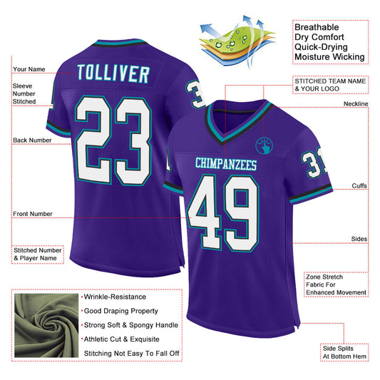 Custom Purple Black-Teal Mesh Authentic Throwback Football Jersey - Sky-Custom
