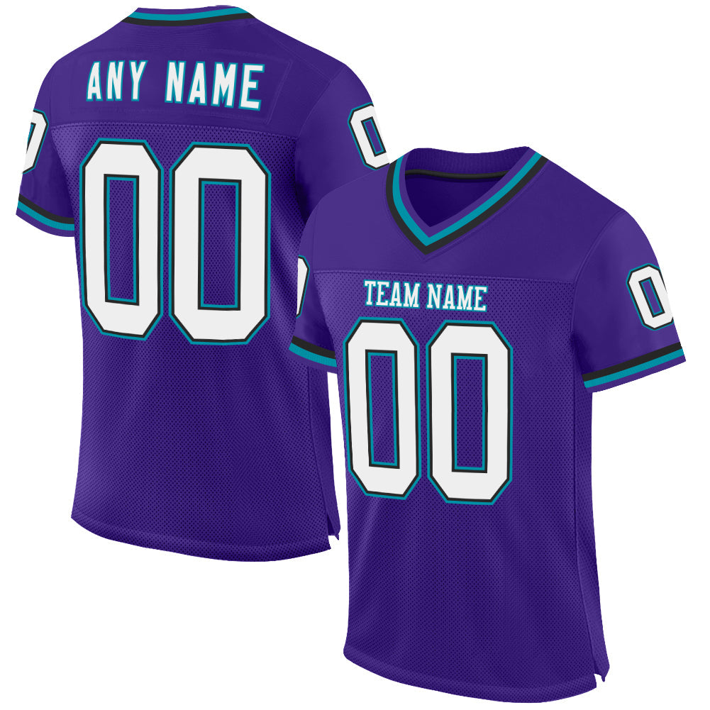 Custom Purple Black-Teal Mesh Authentic Throwback Football Jersey - Sky-Custom