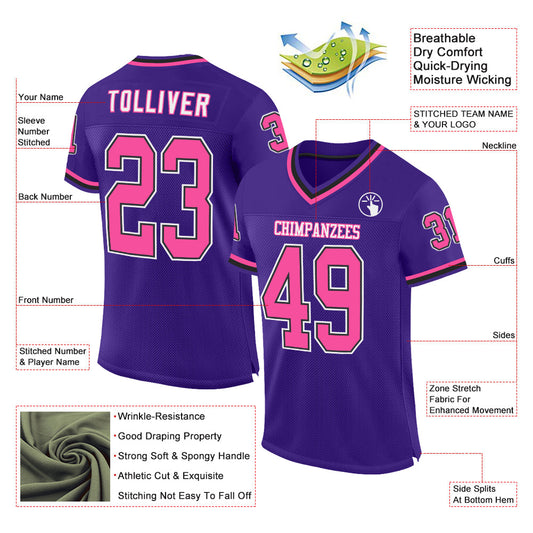 Custom Purple Pink-Black Mesh Authentic Throwback Football Jersey - Sky-Custom