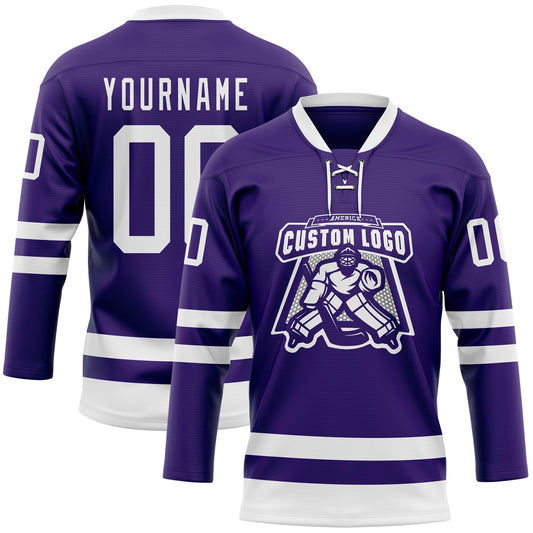 Custom Purple White Hockey Lace Neck Jersey - Sky-Custom