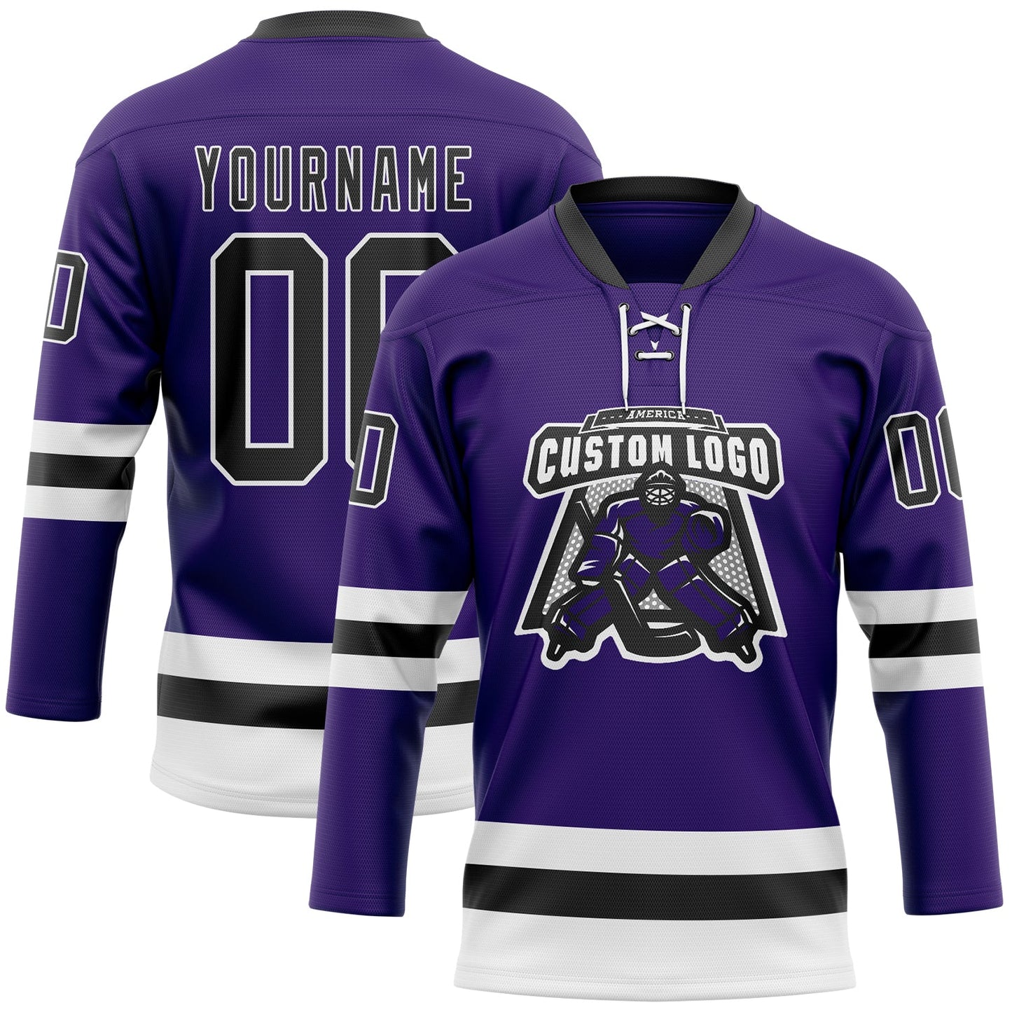 Custom Purple Black-White Hockey Lace Neck Jersey - Sky-Custom