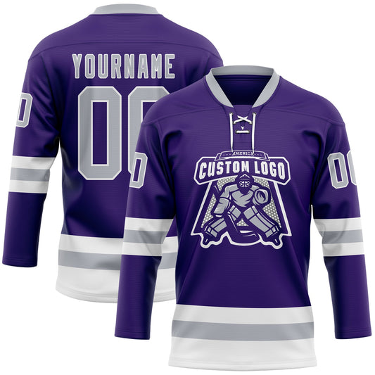 Custom Purple Gray-White Hockey Lace Neck Jersey - Sky-Custom