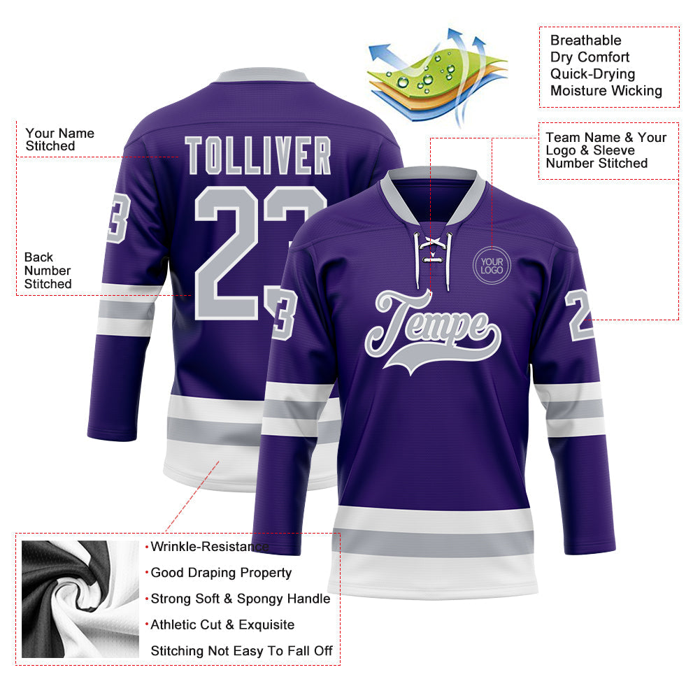 Custom Purple Gray-White Hockey Lace Neck Jersey - Sky-Custom
