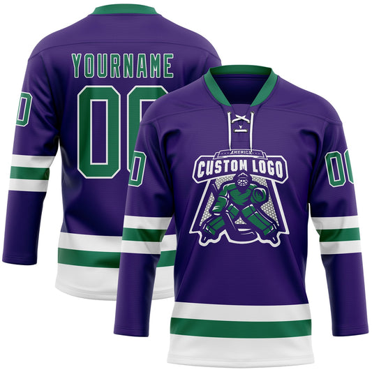 Custom Purple Kelly Green-White Hockey Lace Neck Jersey - Sky-Custom