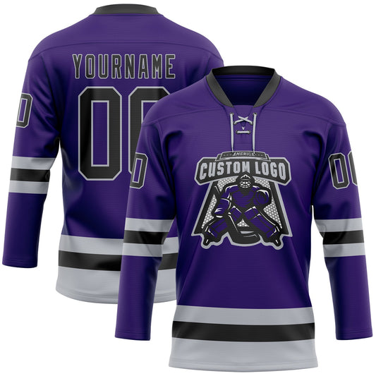 Custom Purple Black-Gray Hockey Lace Neck Jersey - Sky-Custom