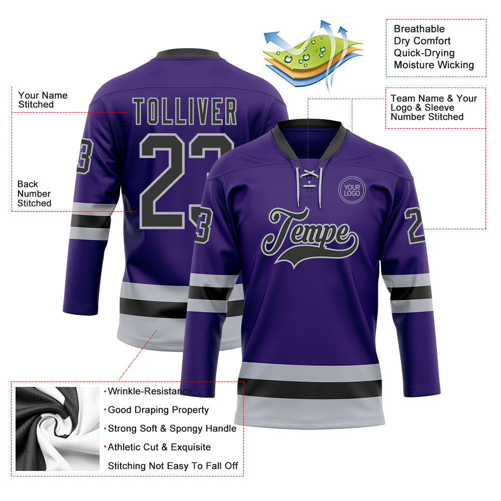 Custom Purple Black-Gray Hockey Lace Neck Jersey - Sky-Custom