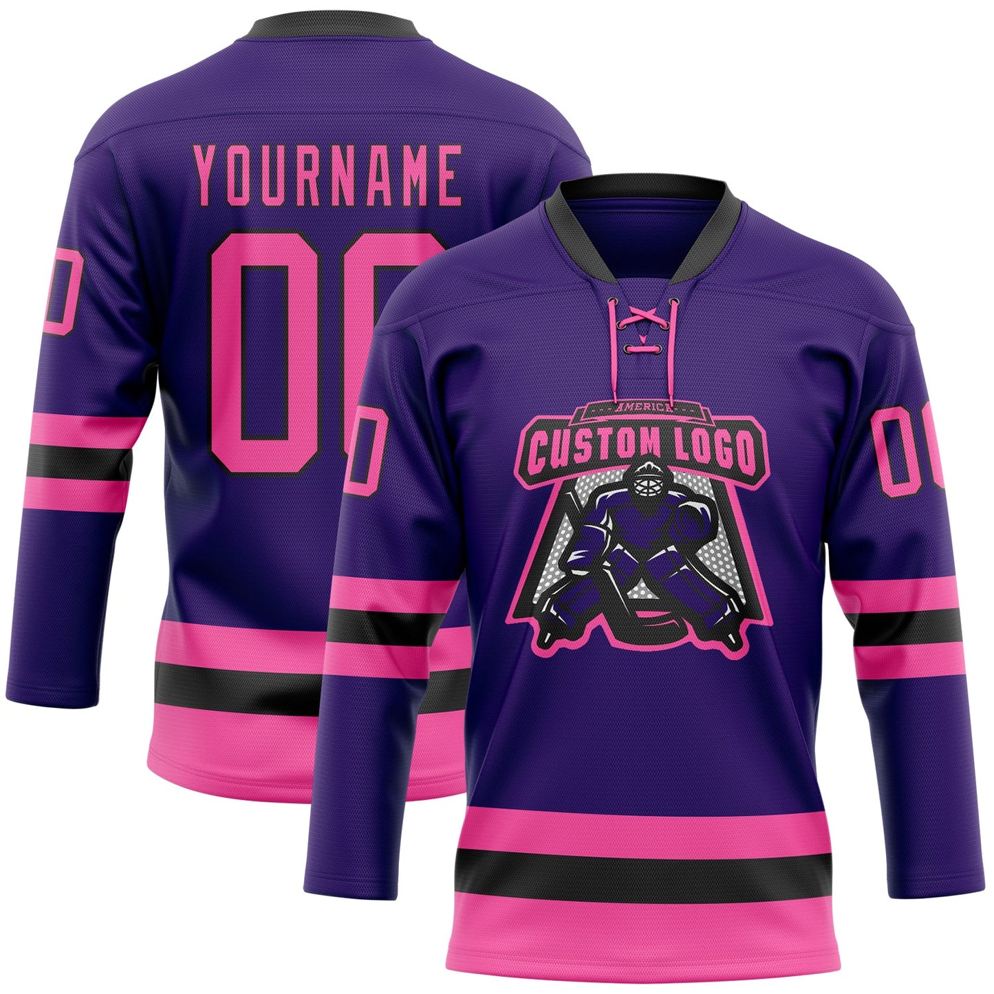 Custom Purple Pink-Black Hockey Lace Neck Jersey - Sky-Custom