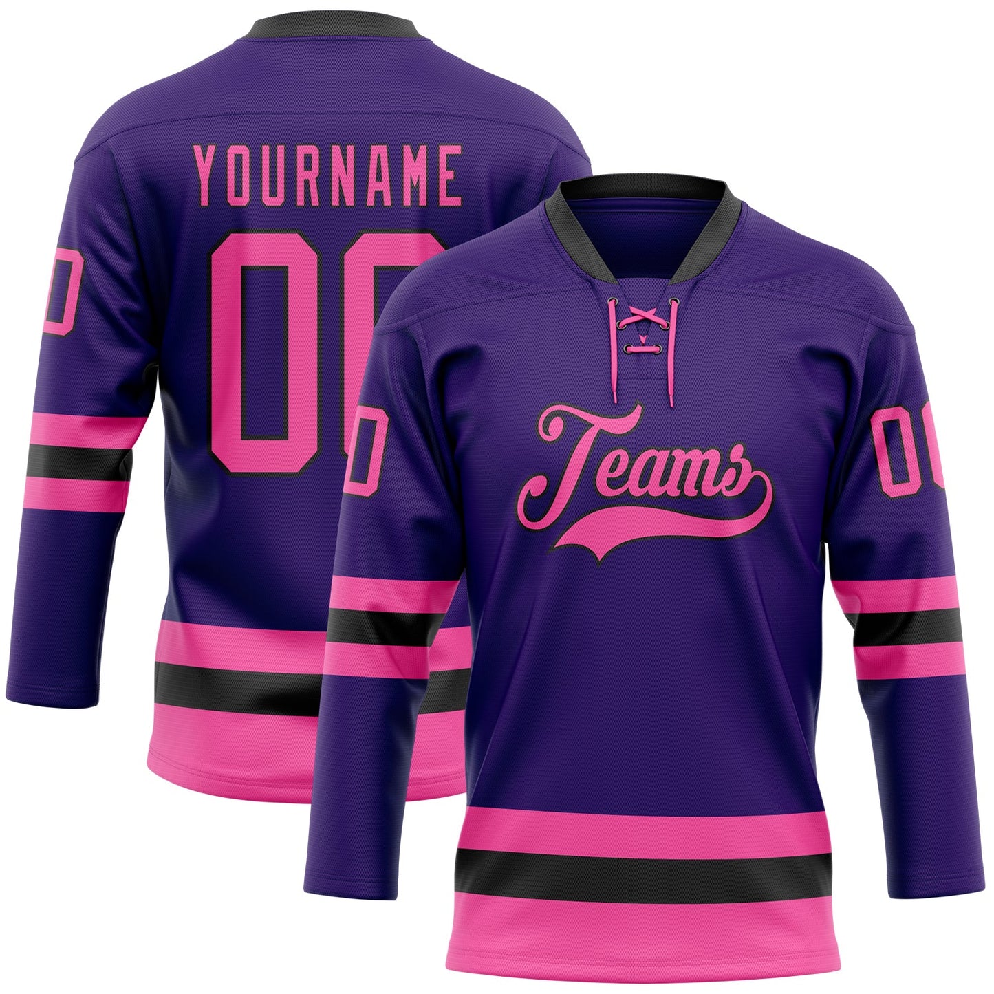 Custom Purple Pink-Black Hockey Lace Neck Jersey - Sky-Custom