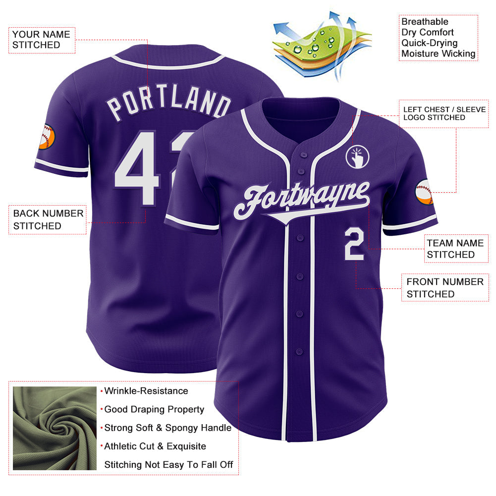Custom Purple White Authentic Baseball Jersey - Sky-Custom