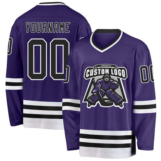 Custom Purple Black-White Hockey Jersey - Sky-Custom