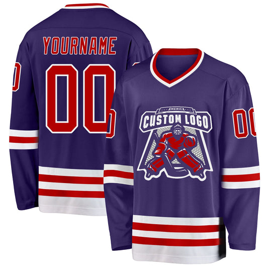 Custom Purple Red-White Hockey Jersey - Sky-Custom