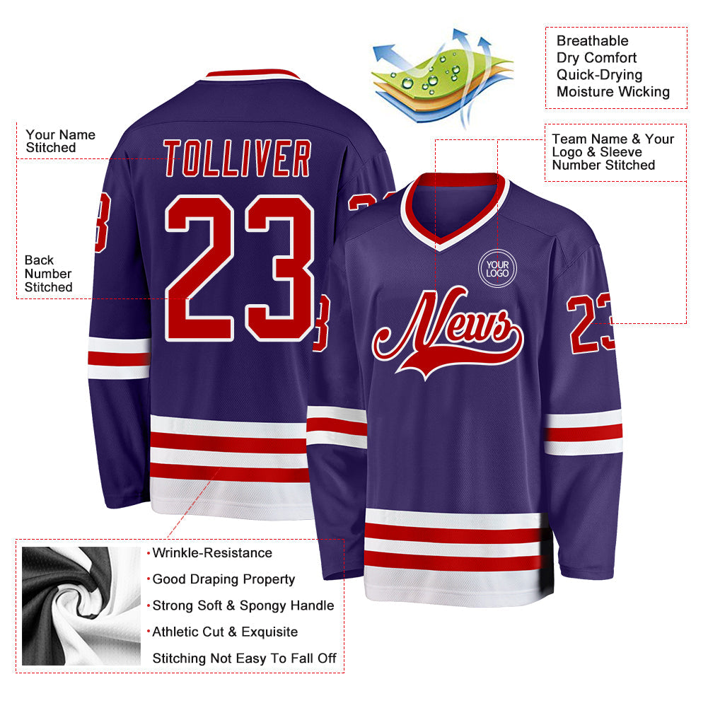 Custom Purple Red-White Hockey Jersey - Sky-Custom