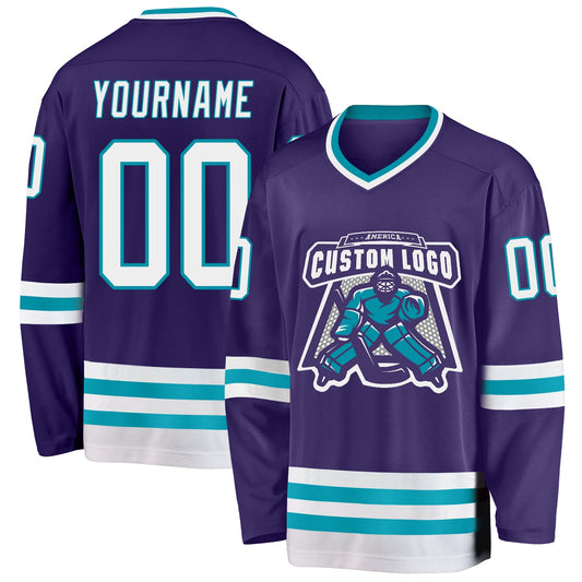 Custom Purple White-Teal Hockey Jersey - Sky-Custom