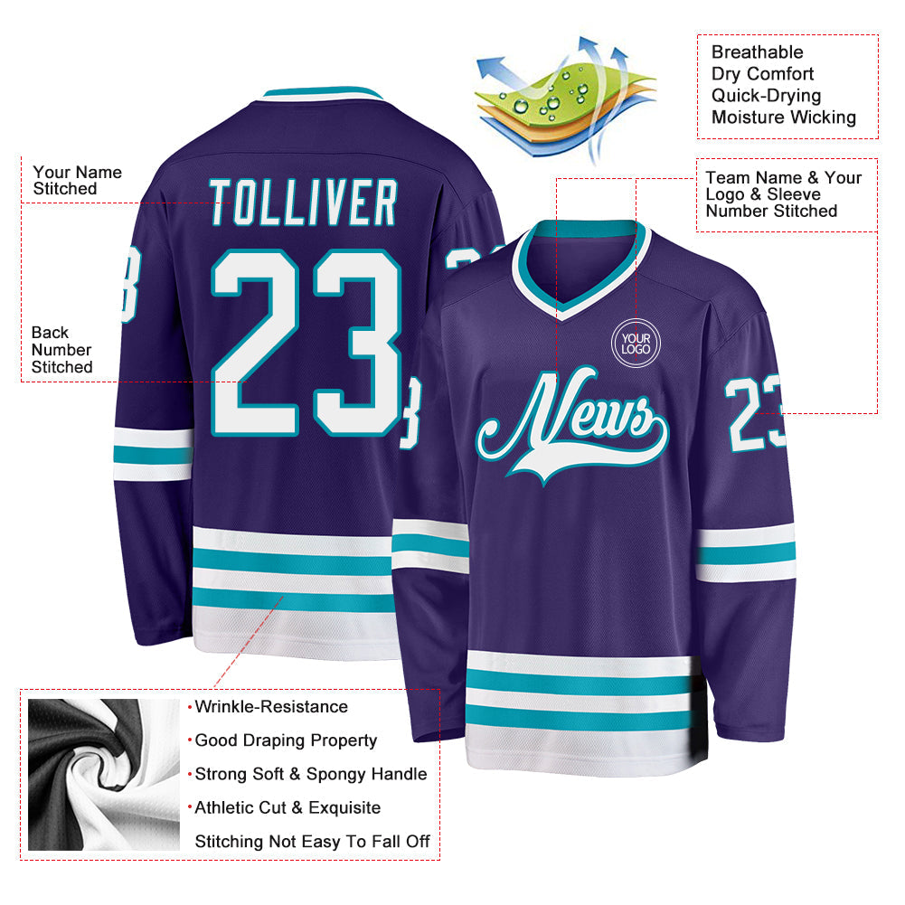 Custom Purple White-Teal Hockey Jersey - Sky-Custom