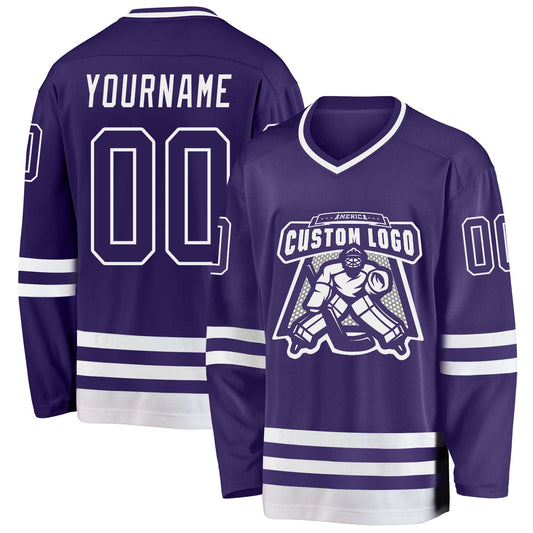 Custom Purple White Hockey Jersey - Sky-Custom