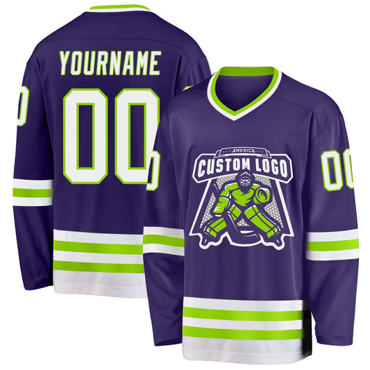 Custom Purple White-Neon Green Hockey Jersey - Sky-Custom