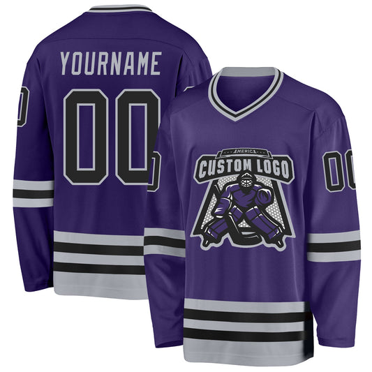 Custom Purple Black-Gray Hockey Jersey - Sky-Custom