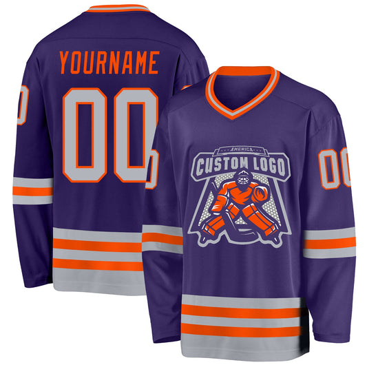 Custom Purple Gray-Orange Hockey Jersey - Sky-Custom