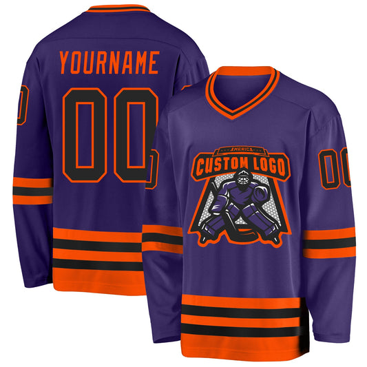 Custom Purple Black-Orange Hockey Jersey - Sky-Custom