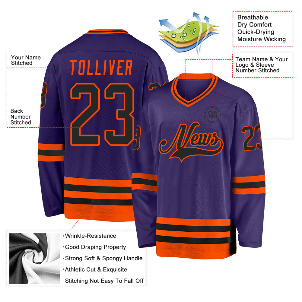 Custom Purple Black-Orange Hockey Jersey - Sky-Custom