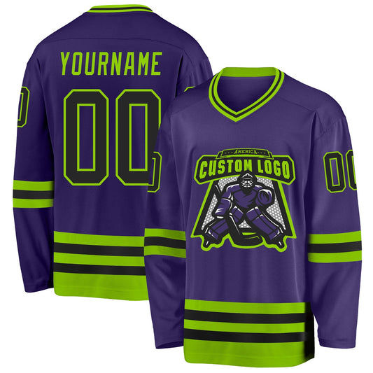 Custom Purple Black-Neon Green Hockey Jersey - Sky-Custom