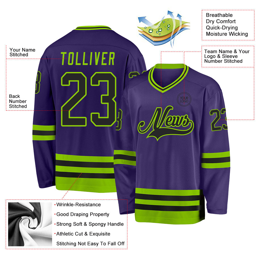 Custom Purple Black-Neon Green Hockey Jersey - Sky-Custom