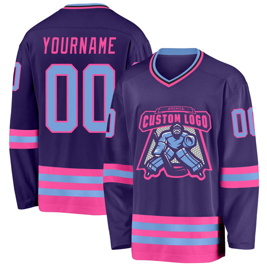 Custom Purple Light Blue Pink-Black Hockey Jersey - Sky-Custom