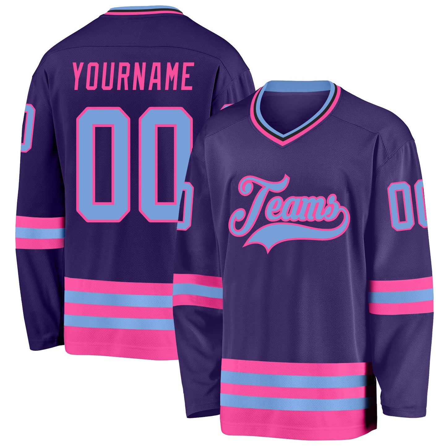 Custom Purple Light Blue Pink-Black Hockey Jersey - Sky-Custom