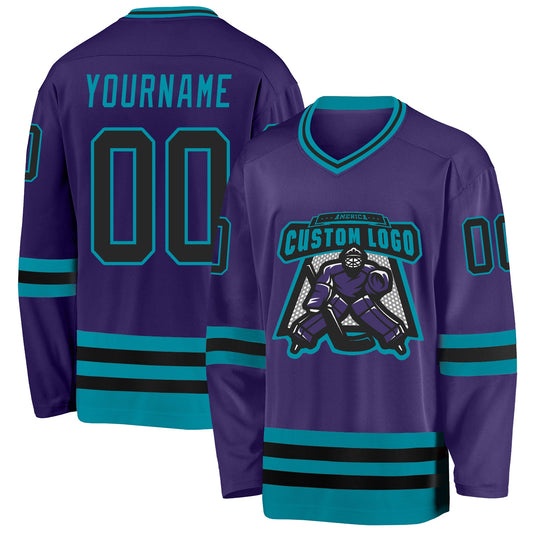 Custom Purple Black-Teal Hockey Jersey - Sky-Custom