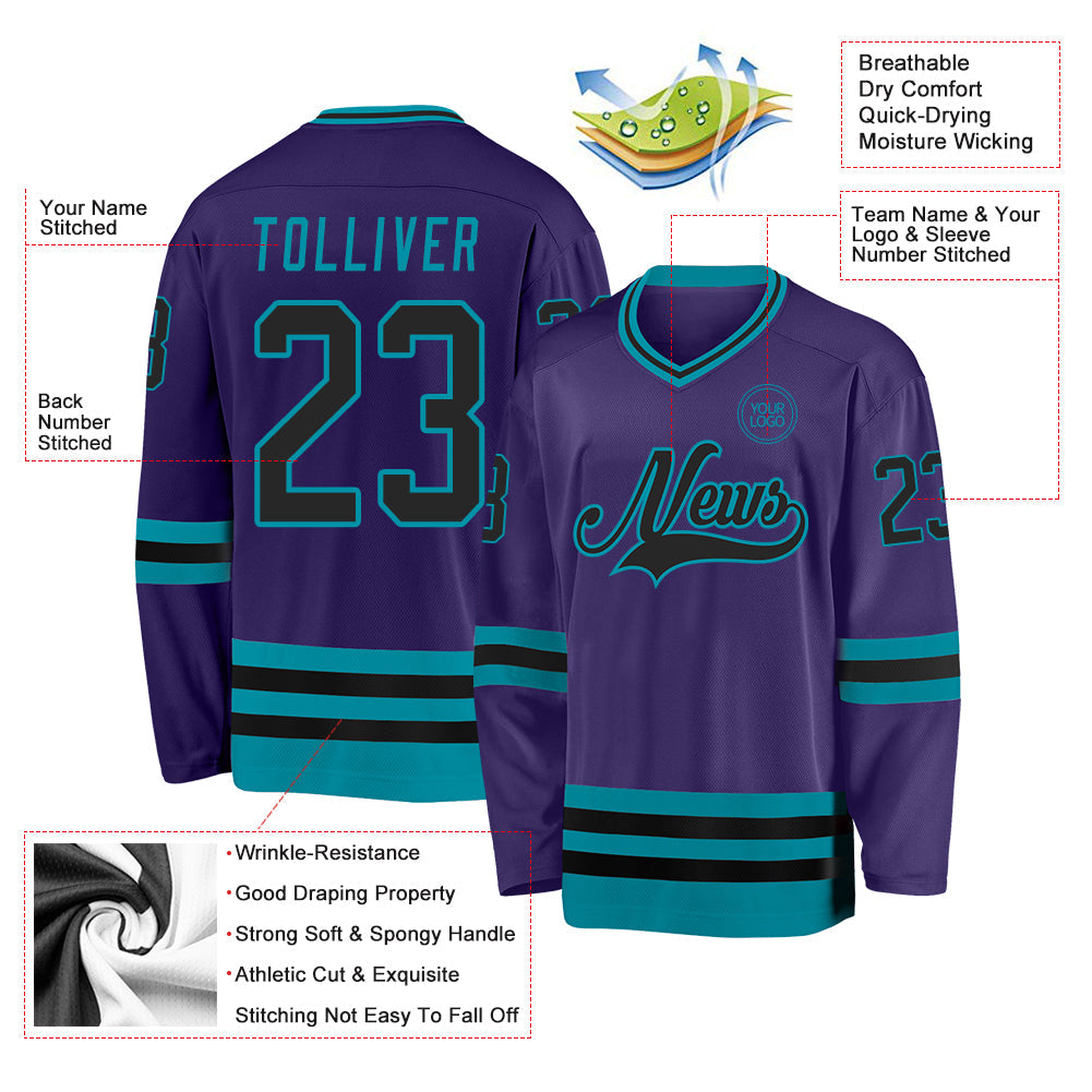 Custom Purple Black-Teal Hockey Jersey - Sky-Custom