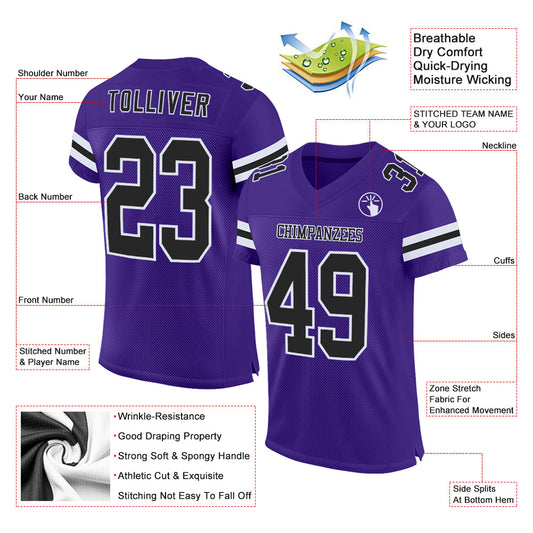 Custom Purple Black-White Mesh Authentic Football Jersey - Sky-Custom