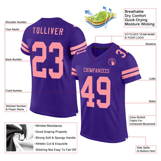 Custom Purple Medium Pink Mesh Authentic Football Jersey - Sky-Custom