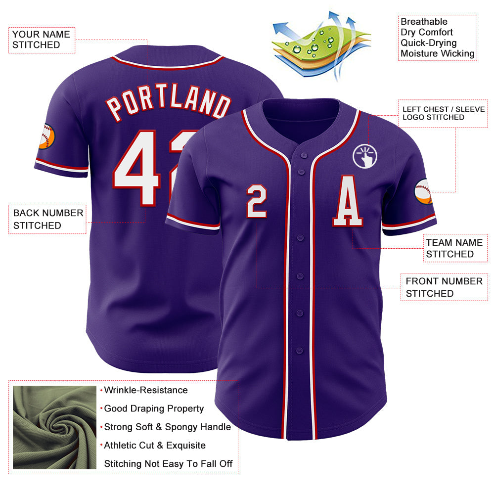 Custom Purple White-Red Authentic Baseball Jersey - Sky-Custom