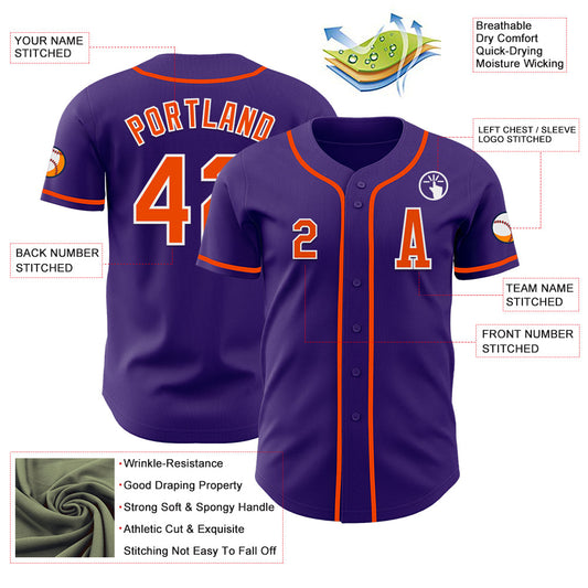 Custom Purple Orange-White Authentic Baseball Jersey - Sky-Custom