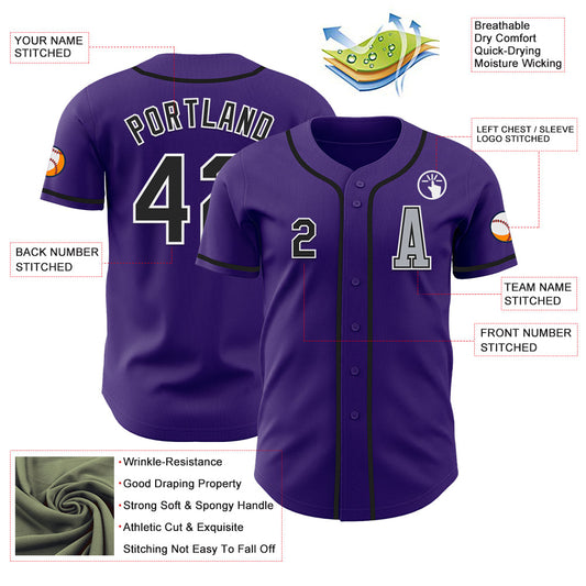 Custom Purple Black-Gray Authentic Baseball Jersey - Sky-Custom