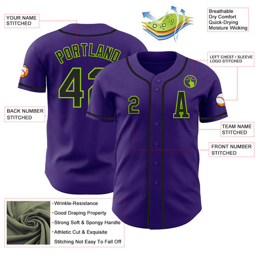 Custom Purple Black-Neon Green Authentic Baseball Jersey - Sky-Custom