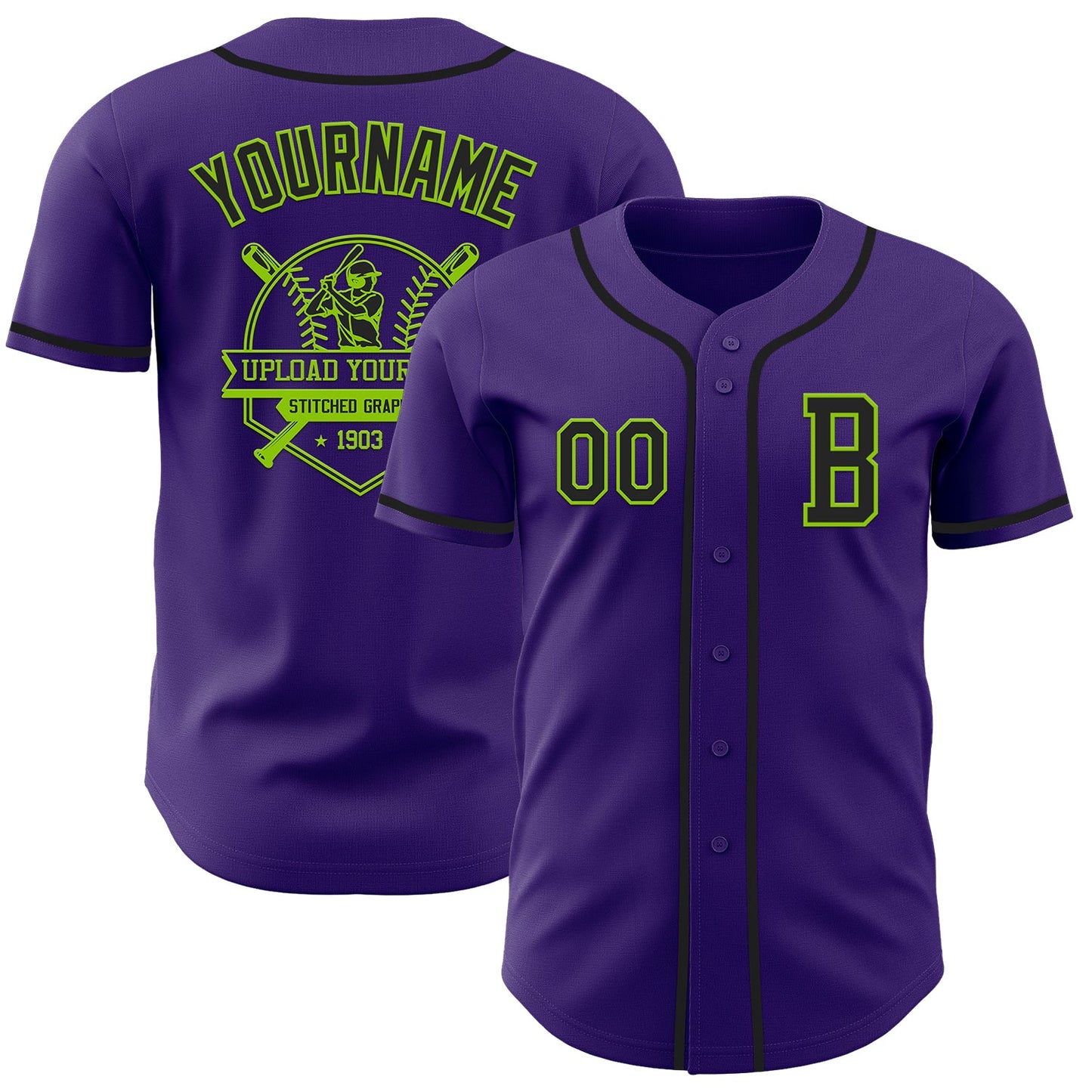 Custom Purple Black-Neon Green Authentic Baseball Jersey - Sky-Custom